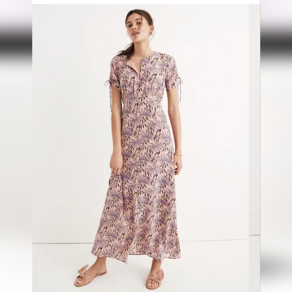 Madewell Silk Tie Sleeve Maxi Dress In Oasis Palms - Picture 1 of 11